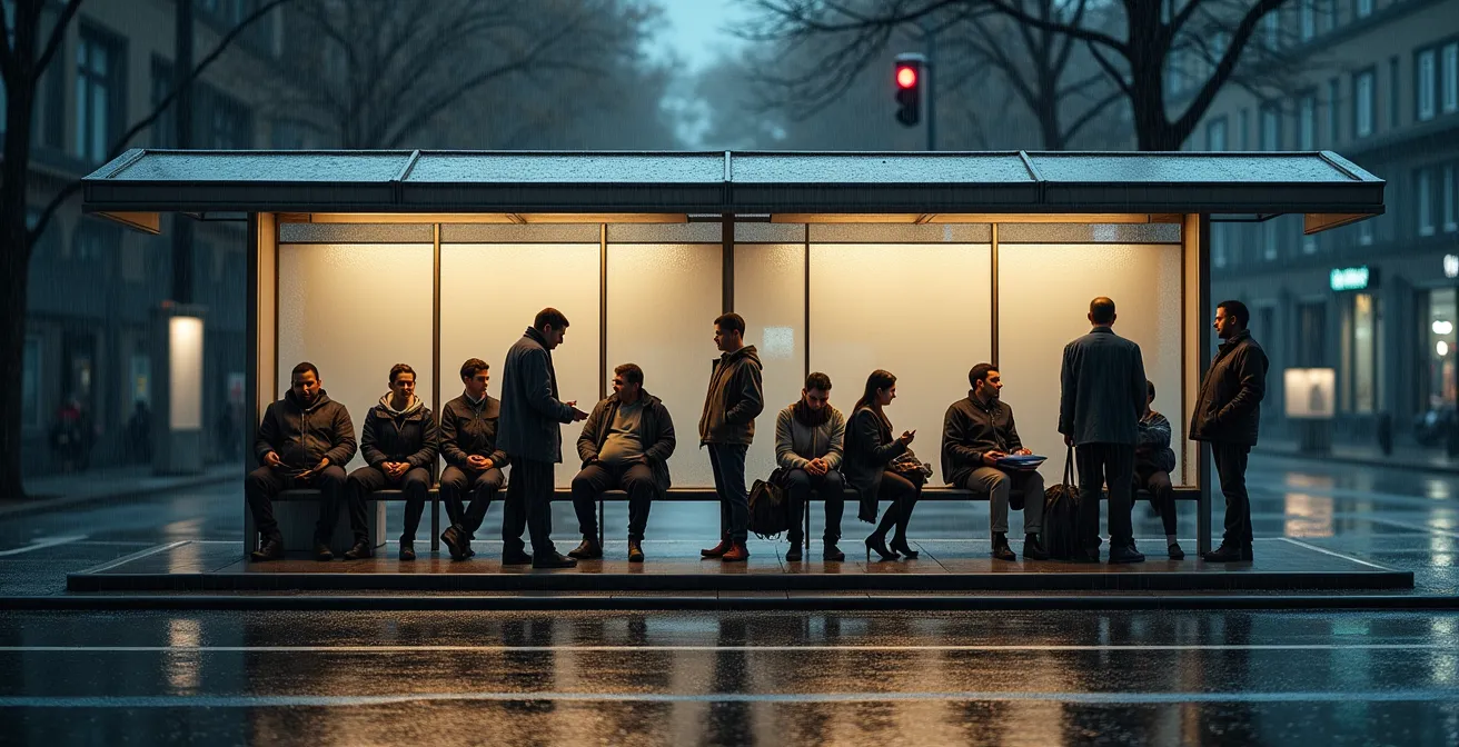 Abribus moderne offrant une protection complète contre les intempéries