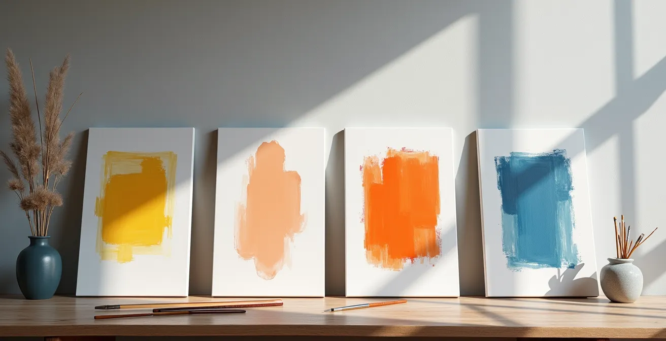 Démonstration comparative de différentes touches de pinceau créant des effets de vibration variés sur une toile