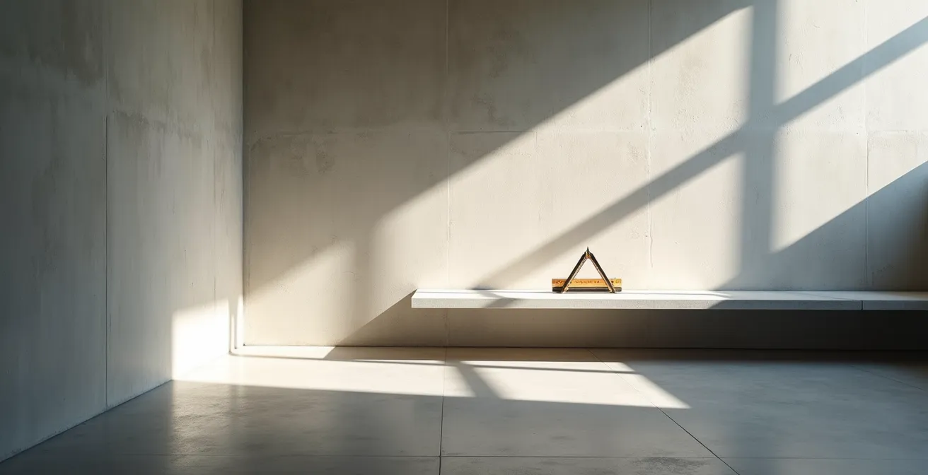 Espace architectural épuré avec jeux de lumières et d'ombres géométriques