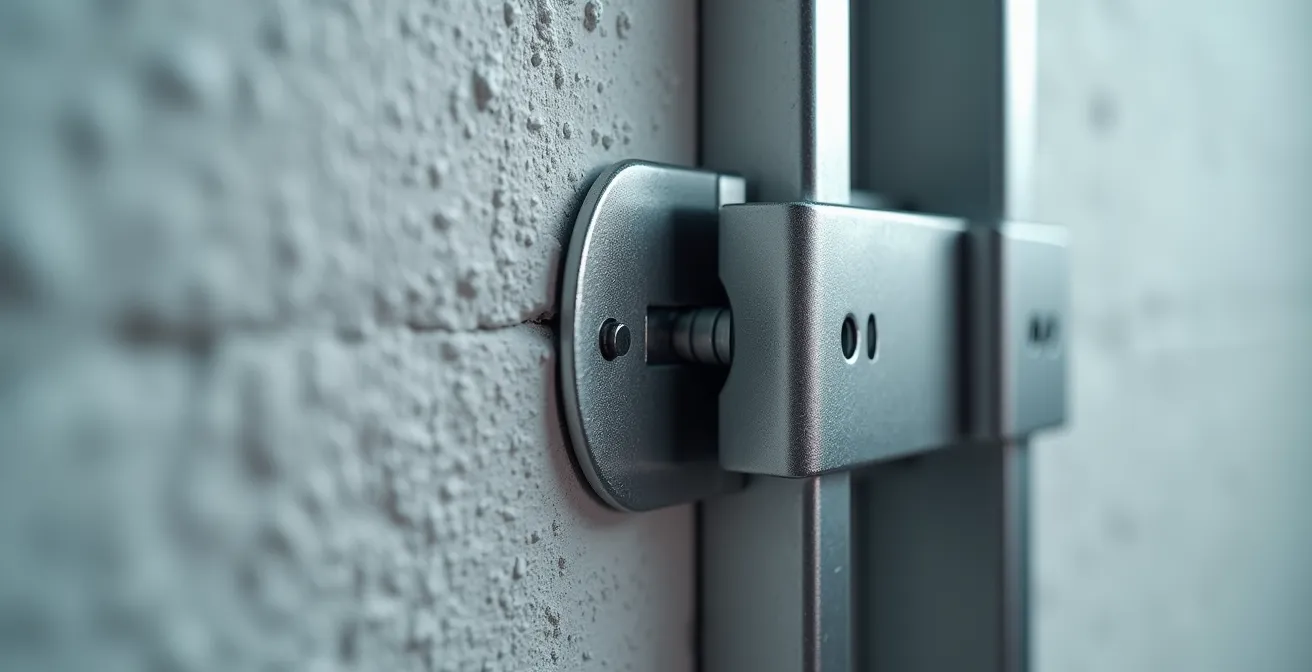 Vue macro d'un système de fixation murale pour sculpture