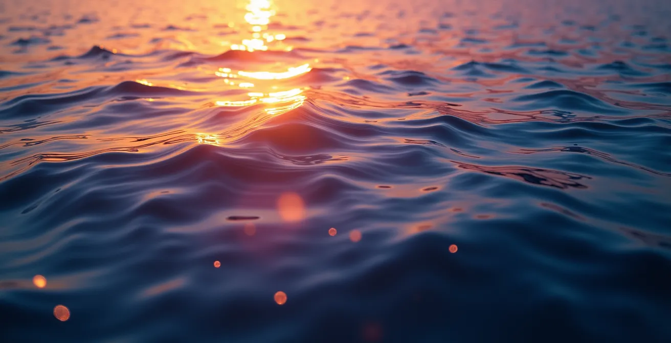 Reflets de lumière sur l'eau évoquant les Nymphéas dans un style impressionniste